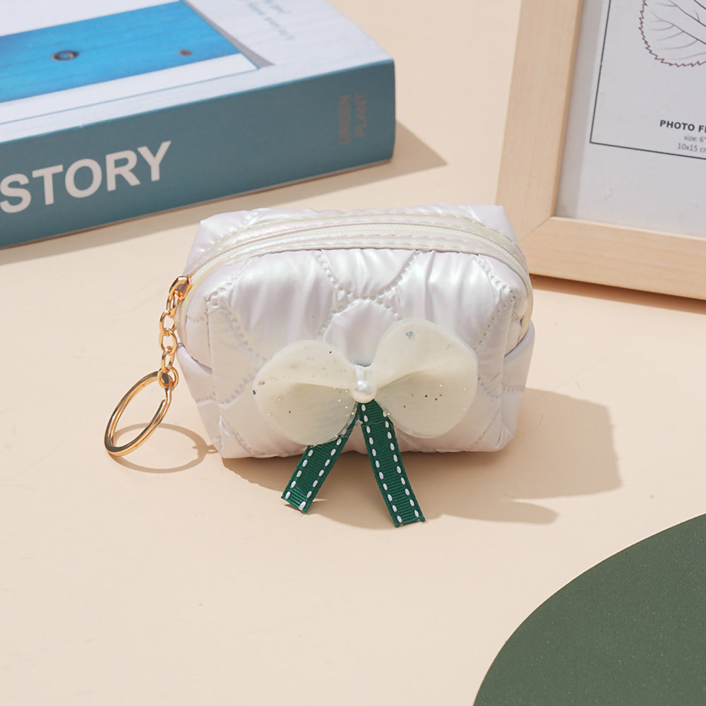 Bow Mini Purse with Key Ring (Pearl White)