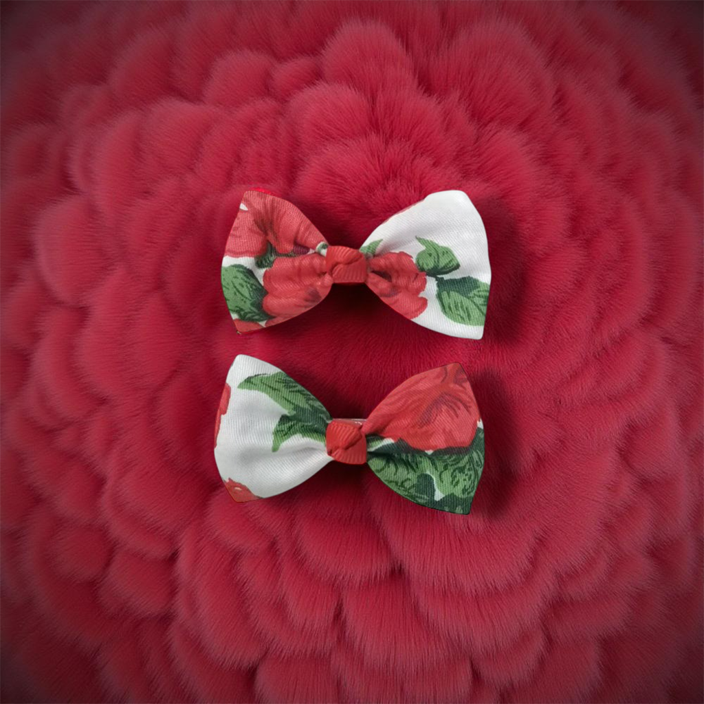 Flora Sweet Bow Hair Clips (Red/Green) one pair