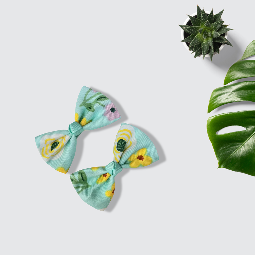 Floral Bow Hair Clips (Aquamarine) one pair