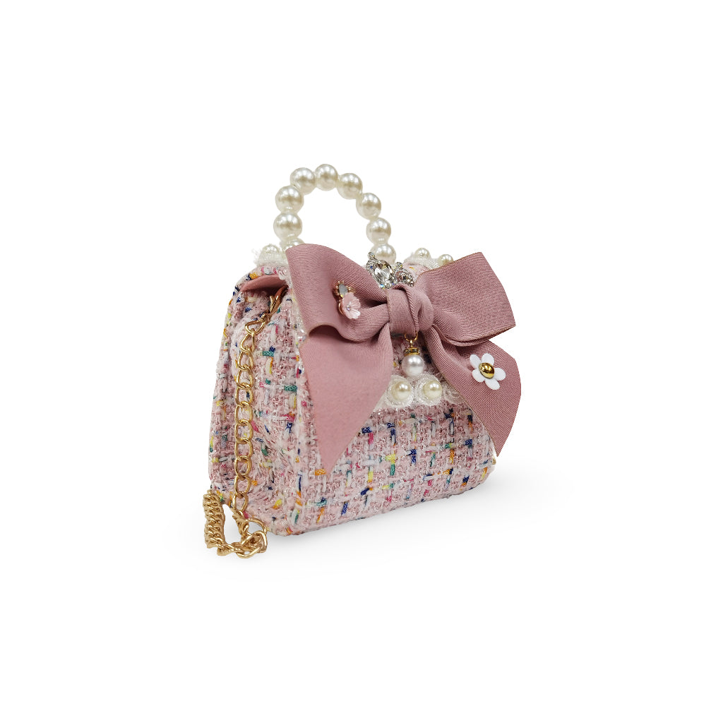 Crown Tweed Mini Handle Bag (Pink)