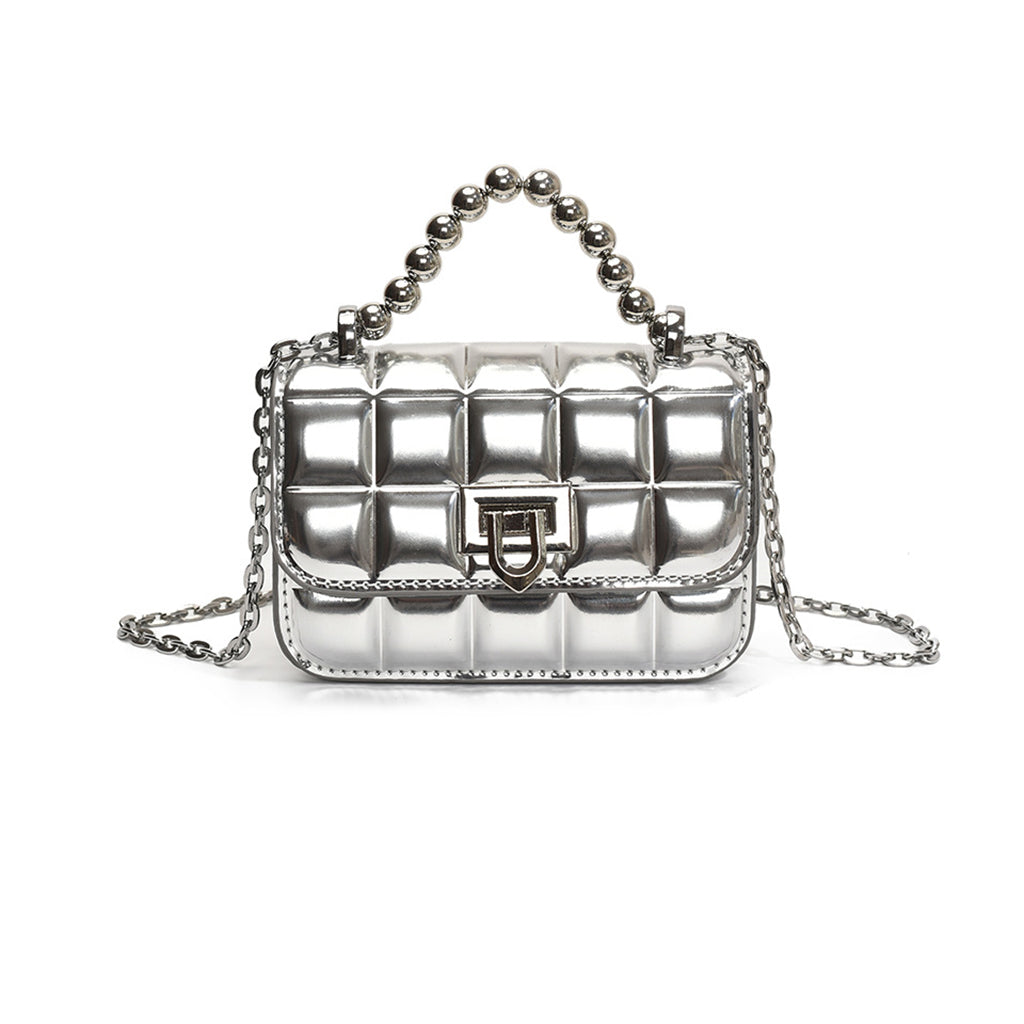 Metallic Charm Mini Handle Bag (Sliver)