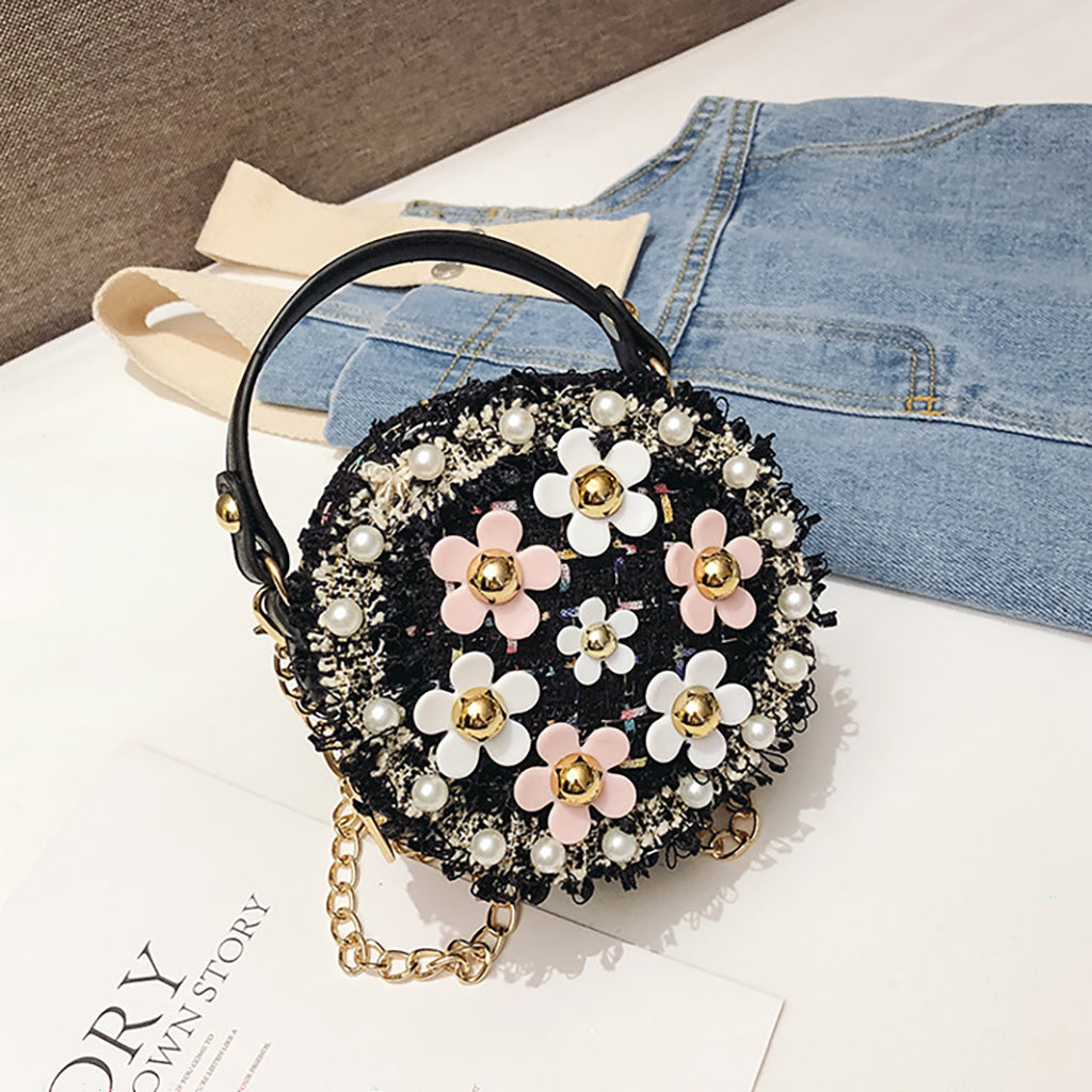 Floral Tweed Mini Handle Bag (Black)