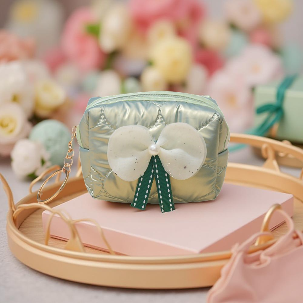 Bow Mini Purse with Key Ring (Green)