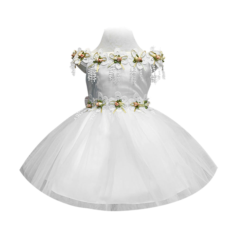 Colorful Flower Dress in White