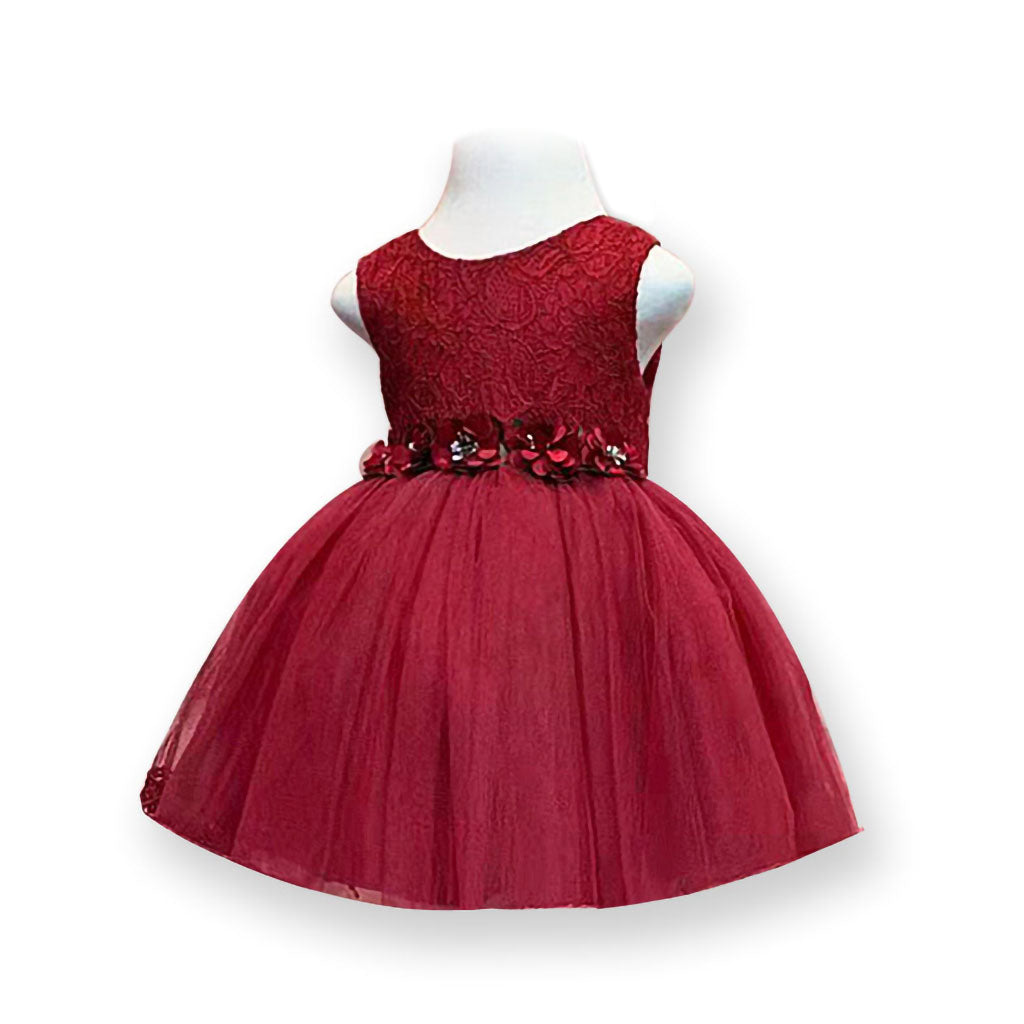 Flower Lace Dress in Maroon