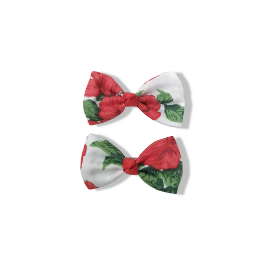 Flora Sweet Bow Hair Clips (Red/Green) one pair