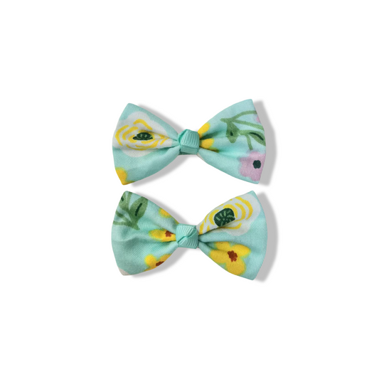 Floral Bow Hair Clips (Aquamarine) one pair