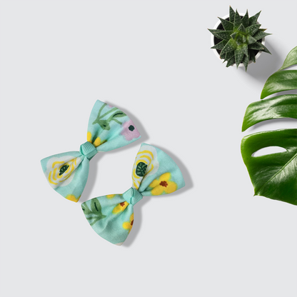 Floral Bow Hair Clips (Aquamarine) one pair