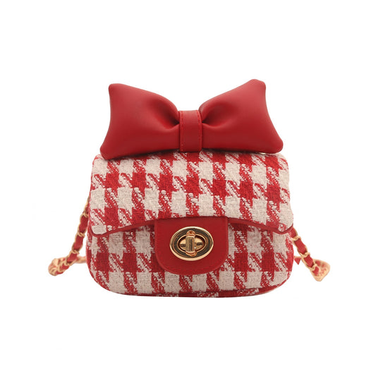 Sweet Bow Houndstooth Mini Bag (Red)