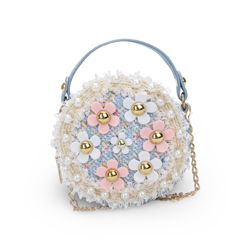 Floral Tweed Mini Handle Bag (Blue)