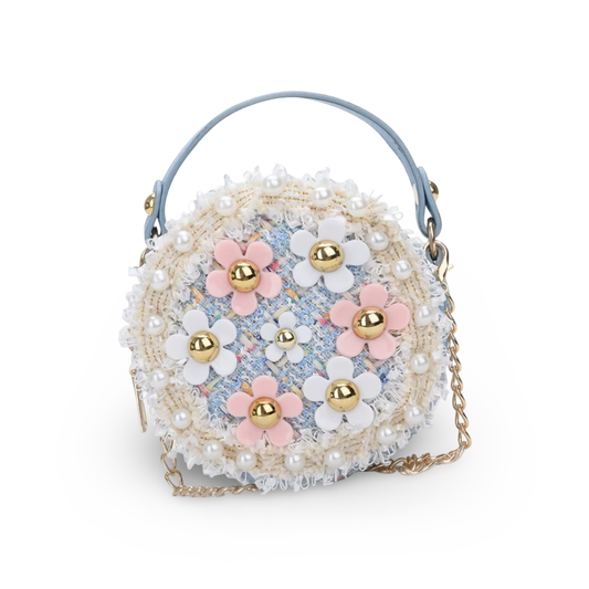 Floral Tweed Mini Handle Bag (Blue)