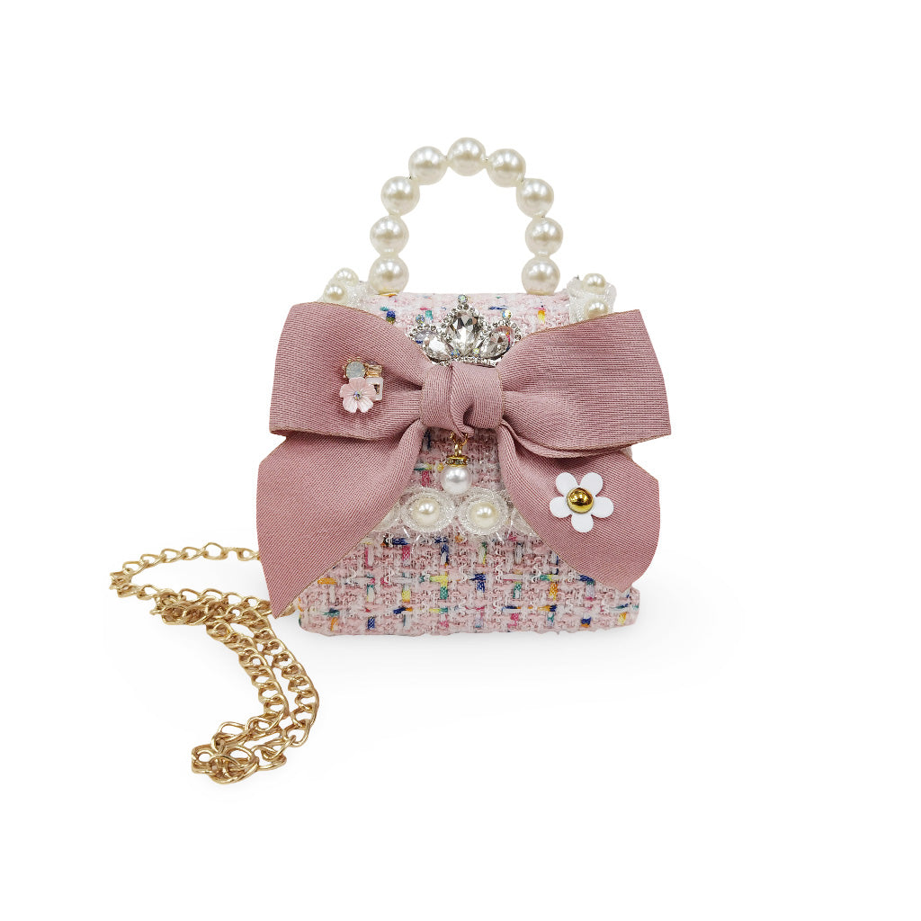 Crown Tweed Mini Handle Bag (Pink)