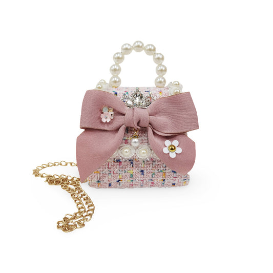 Crown Tweed Mini Handle Bag (Pink)