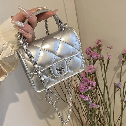 Metallic Charm Mini Handle Bag (Sliver)