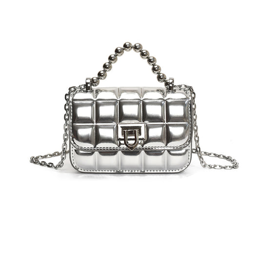 Metallic Charm Mini Handle Bag (Sliver)