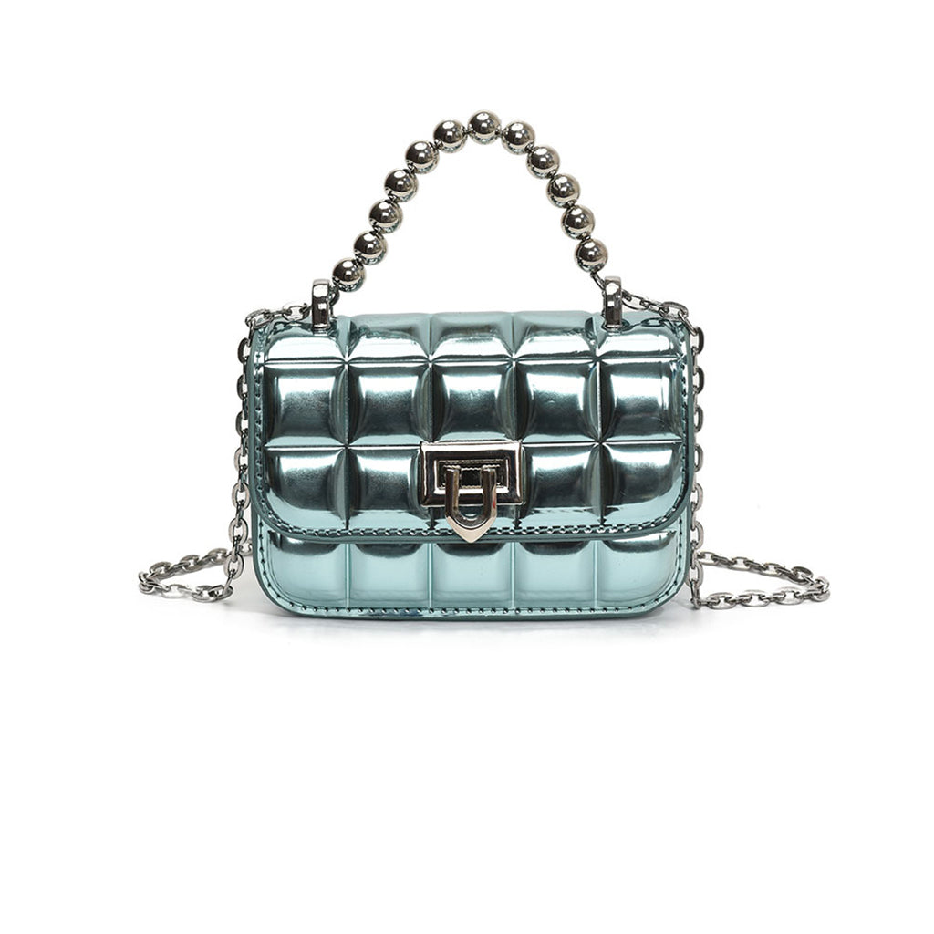 Metallic Charm Mini Handle Bag (Blue)