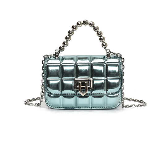 Metallic Charm Mini Handle Bag (Blue)