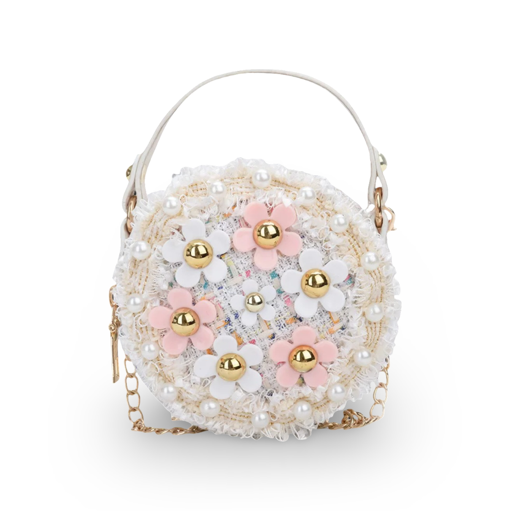Floral Tweed Mini Handle Bag (White)