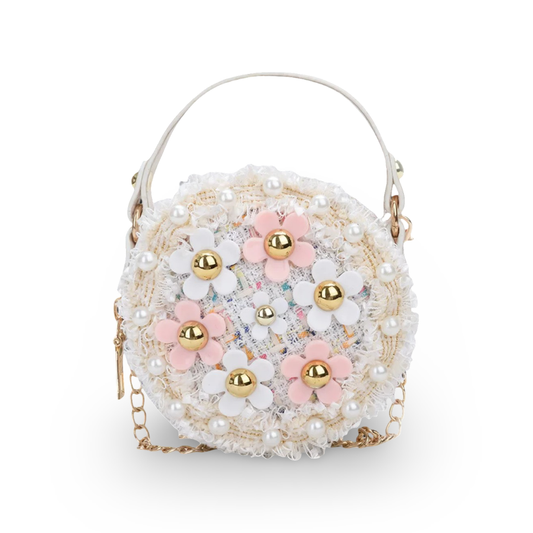 Floral Tweed Mini Handle Bag (White)