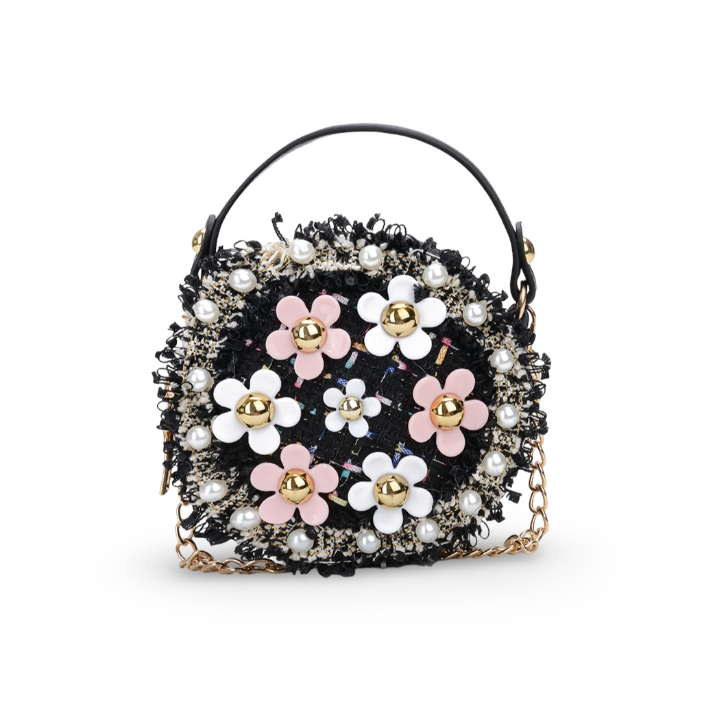 Floral Tweed Mini Handle Bag (Black)