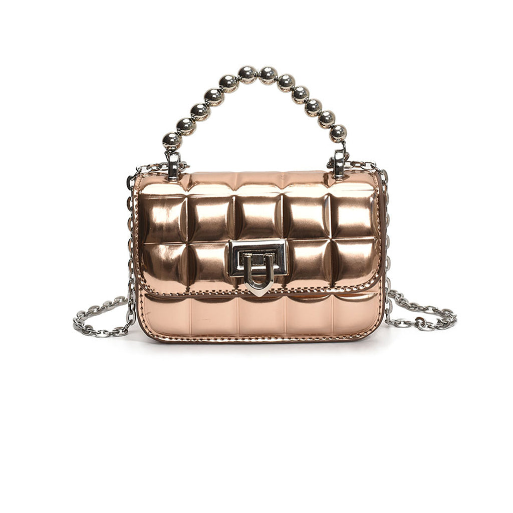 Metallic Charm Mini Handle Bag (Gold)