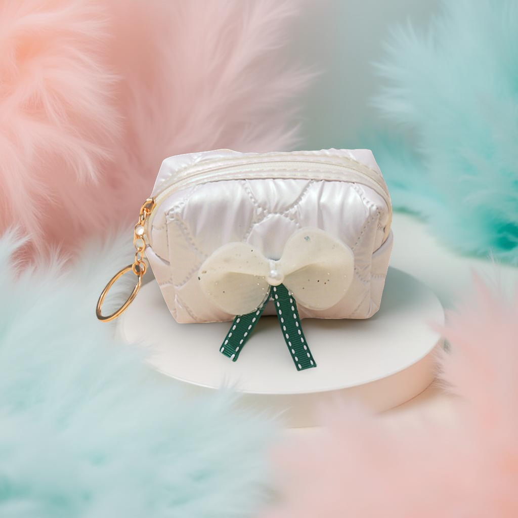 Bow Mini Purse with Key Ring (Pearl White)