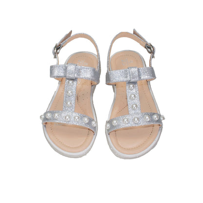 T-Bar Beads Sandals in Silver