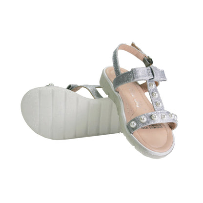 T-Bar Beads Sandals in Silver